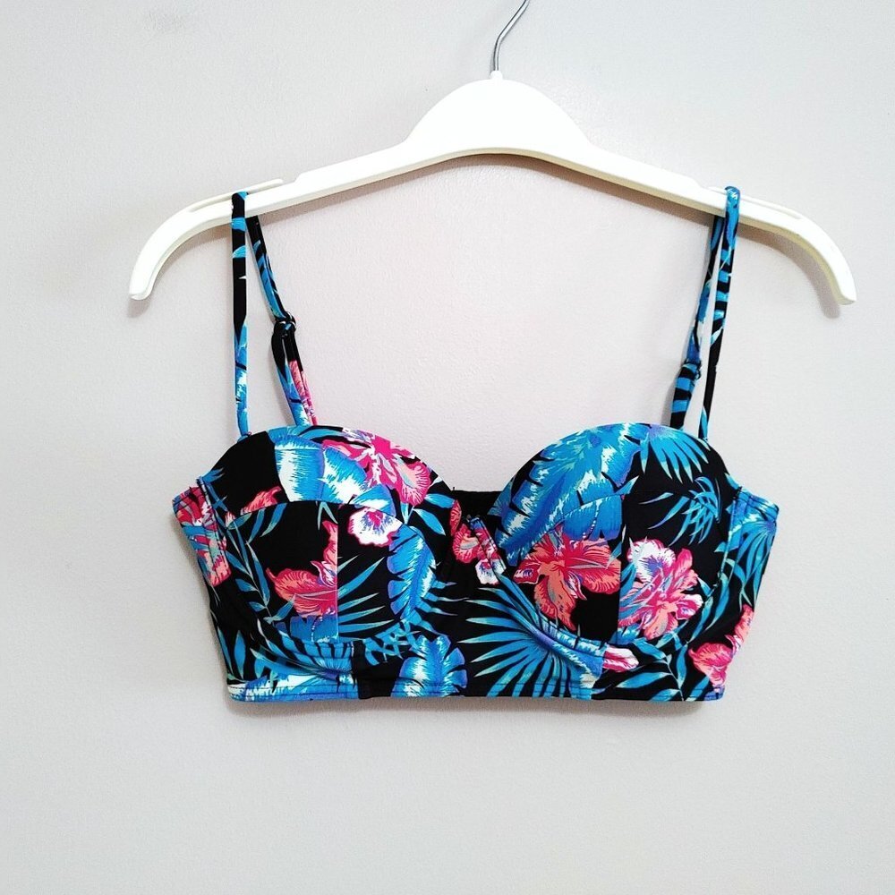 Roxy Floral Push Up Bra Women's Size Small Blue Polyamide Blend